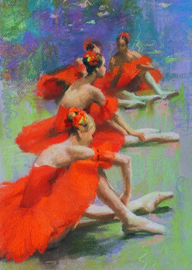 舞姿律动，俄罗斯画家阿纳斯塔西娅的色粉芭蕾，画面效果太棒了